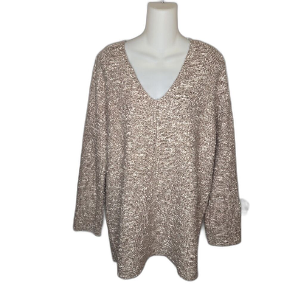 J. Jill Women's Pullover V-Neck Knitted Sweater Long Sleeve Oatmeal Size Large